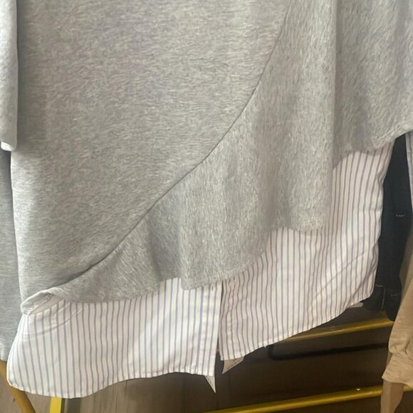 Chic Gray Ruffle Sweatshirt with Striped Hem - Picture 6 of 7